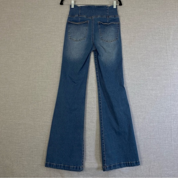Aeropostale Pull on Flare Jeans Womens XS Medium Wash Blue Mid Rise Factory Fade - Picture 3 of 12